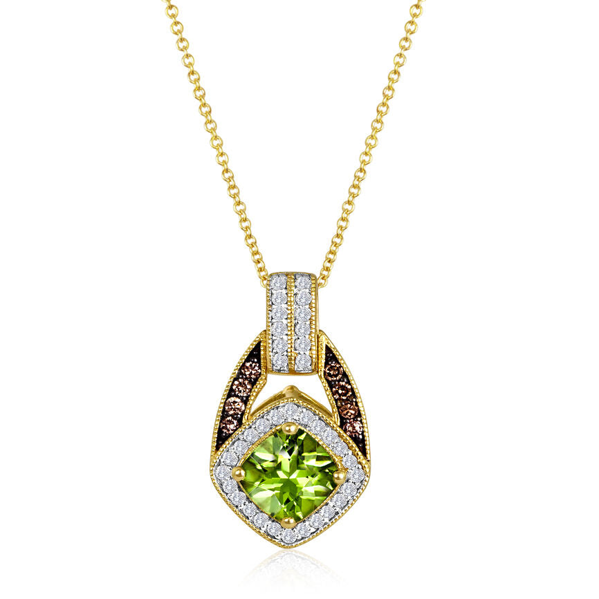 LeVian Peridot Necklace 2 1/2 cts Green Pendant in 14K Yellow Gold
