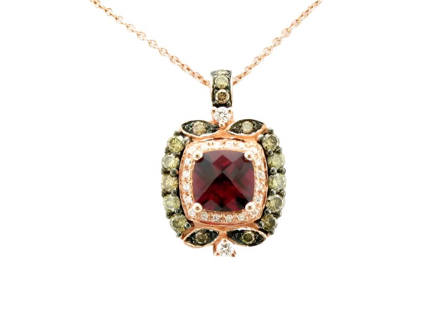 LeVian Rhodolite Necklace 1 1/2 cts Red Pendant in 14K Rose Gold - BirthStone.com