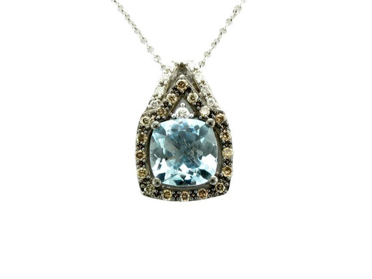 LeVian Aquamarine Necklace 1 5/8 cts Aqua Pendant in 14K White Gold - BirthStone.com