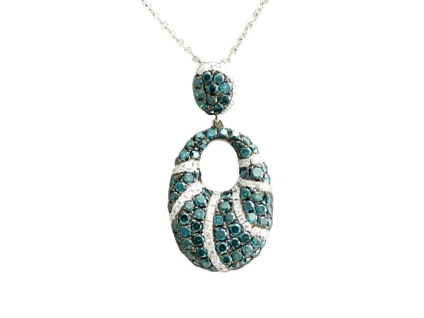 LeVian Diamond Necklace 3/4 cts Blue Pendant in 14K White Gold - BirthStone.com