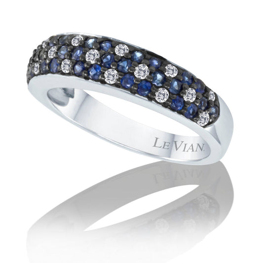 LeVian Ring Band Blue Sapphire White Diamond in 14K White Gold 3/4cts - BirthStone.com