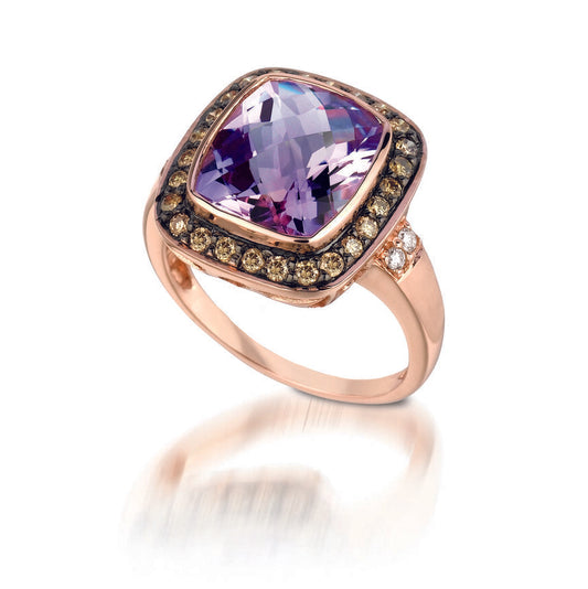 LeVian Amethyst Ring 5 cts Cocktail Pink Statement in 14K Rose Gold Size 7 - BirthStone.com