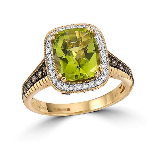 3 1/3 cts Green Peridot and Diamond Ring in 14K Yellow Gold by Le Vian - BirthStone.com