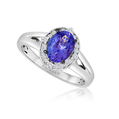 1 1/8 cts Blue Tanzanite and Diamond Ring in 14K White Gold by Le Vian - BirthStone.com