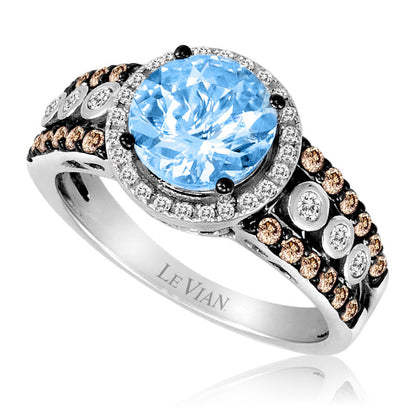 1 3/4 cts Blue Aquamarine and Diamond Ring in 14K White Gold by Le Vian - BirthStone.com