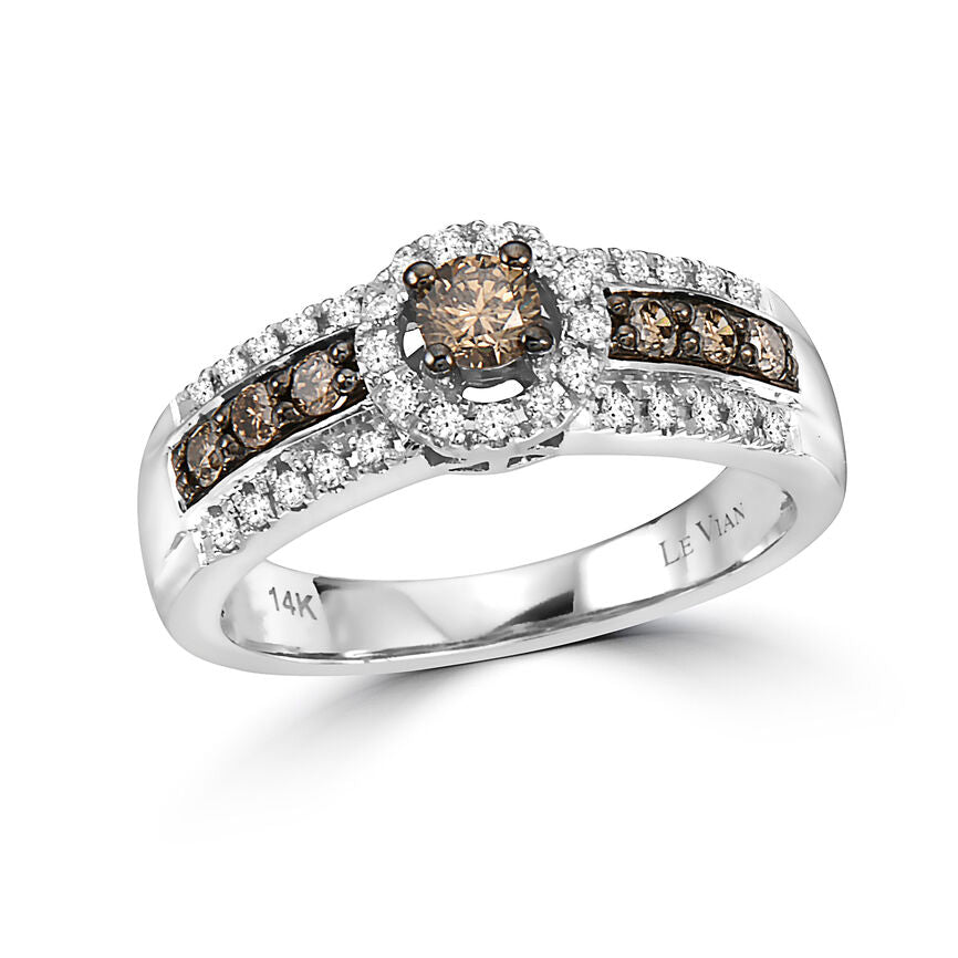 LeVian Statement Ring Chocolate & White Diamond in 14K White Gold 1/2cts - BirthStone.com