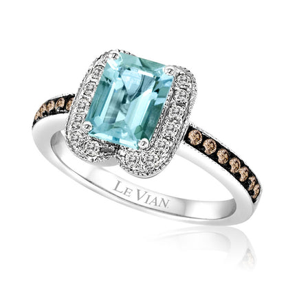 1 1/2 cts Blue Aquamarine and Diamond Ring in 14K White Gold by Le Vian - BirthStone.com