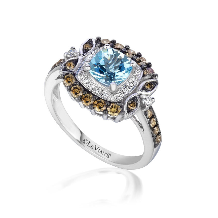 1 3/8 cts Blue Aquamarine and Diamond Ring in 14K White Gold by Le Vian - BirthStone.com