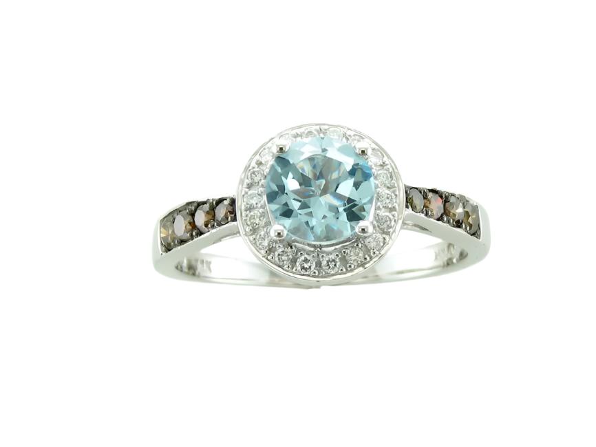 3/4 cts Blue Aquamarine and Diamond Ring in 14K White Gold by Le Vian - BirthStone.com