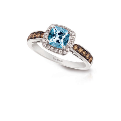 3/4 cts Blue Aquamarine and Diamond Ring in 14K White Gold by Le Vian - BirthStone.com