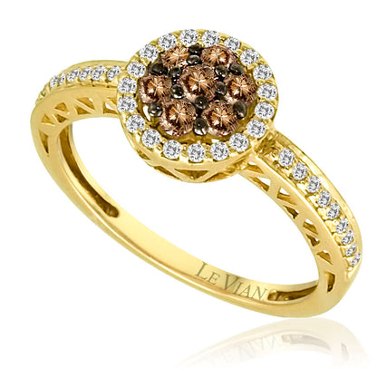 LeVian Statement Ring Chocolate & White Diamond in 14K Yellow Gold 1/2cts - BirthStone.com