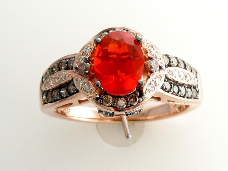 1 cts Red Fire Opals and Diamond Ring in 14K Rose Gold by Le Vian