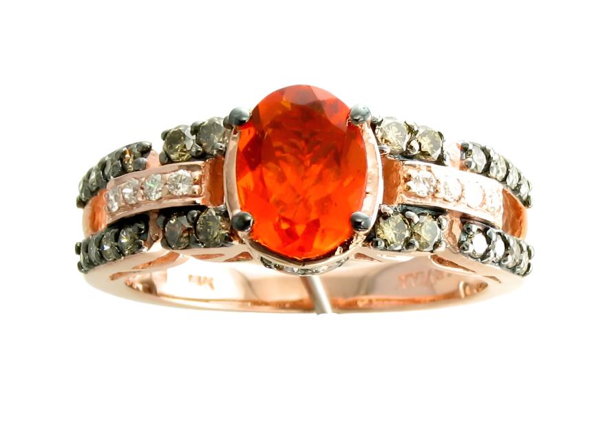 1 1/8 cts Red Fire Opals and Diamond Ring in 14K Rose Gold by Le Vian - BirthStone.com