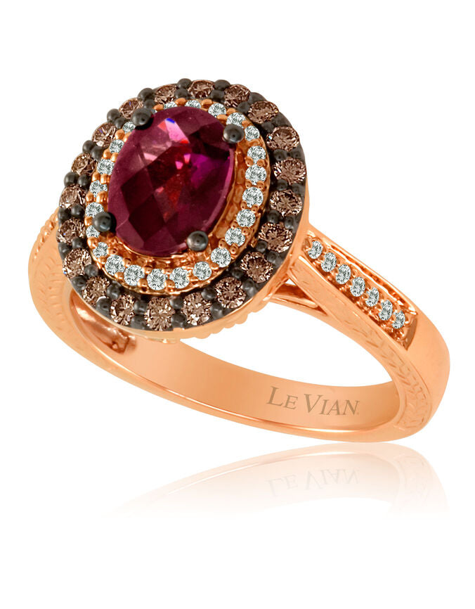 1 3/4 cts Red Rhodolite Garnet and Diamond Ring in 14K Rose Gold by Le Vian - BirthStone.com