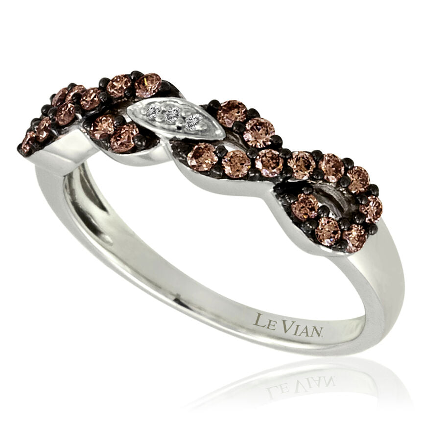 LeVian Ring Band Chocolate & White Diamond in 14K White Gold 3/8cts - BirthStone.com