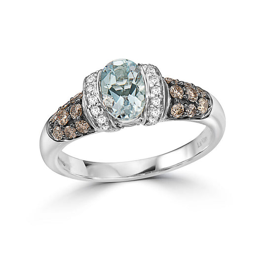 1 1/8 cts Blue Aquamarine and Diamond Ring in 14K White Gold by Le Vian - BirthStone.com