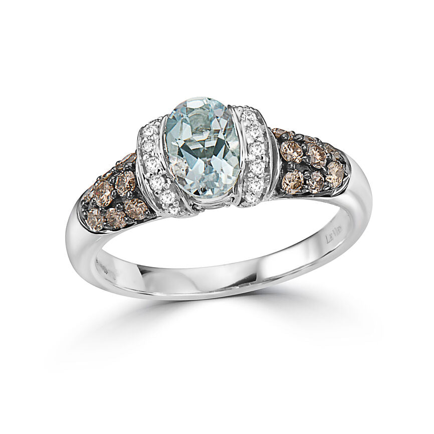 LeVian Ring Aquamarine Chocolate & White Diamond in 14K White Gold 1 1/8cts