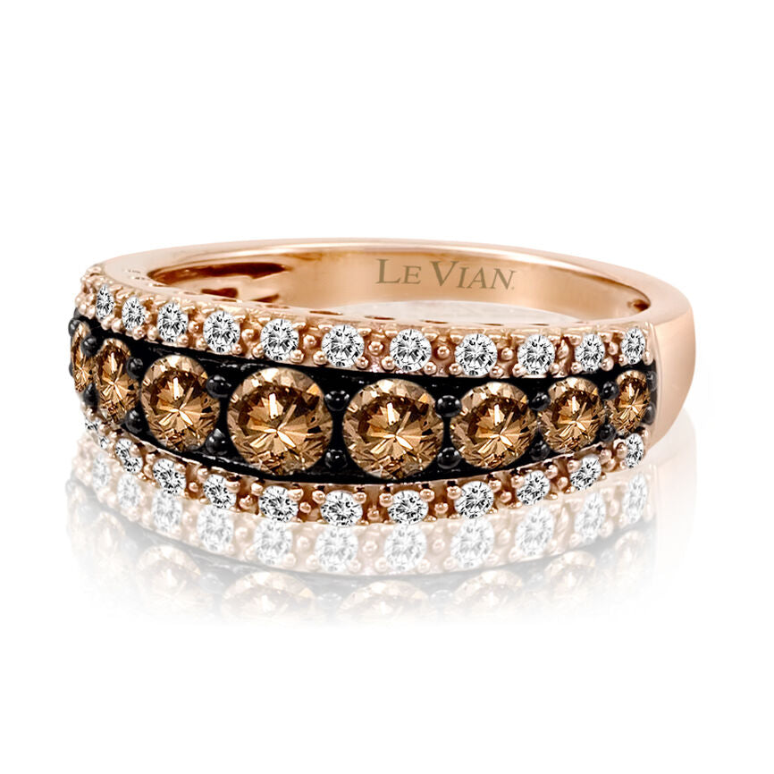 LeVian Ring Band Chocolate & White Diamond in 14K Rose Gold 1 1/4cts - BirthStone.com