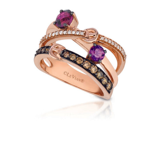 1 cts Red Rhodolite Garnet and Diamond Ring in 14K Rose Gold by Le Vian - BirthStone.com