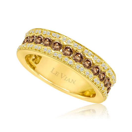 LeVian Ring Band Chocolate & White Diamond in 14K Yellow Gold 1 1/8cts - BirthStone.com