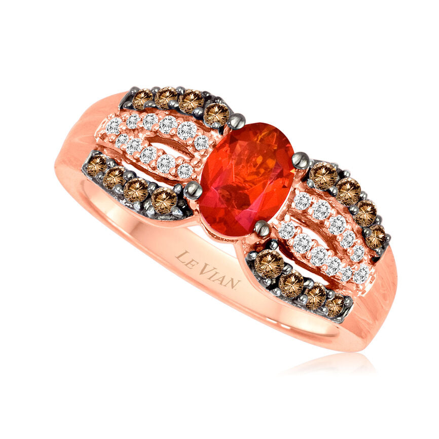 2/3 cts Red Fire Opals and Diamond Ring in 14K Rose Gold by Le Vian - BirthStone.com