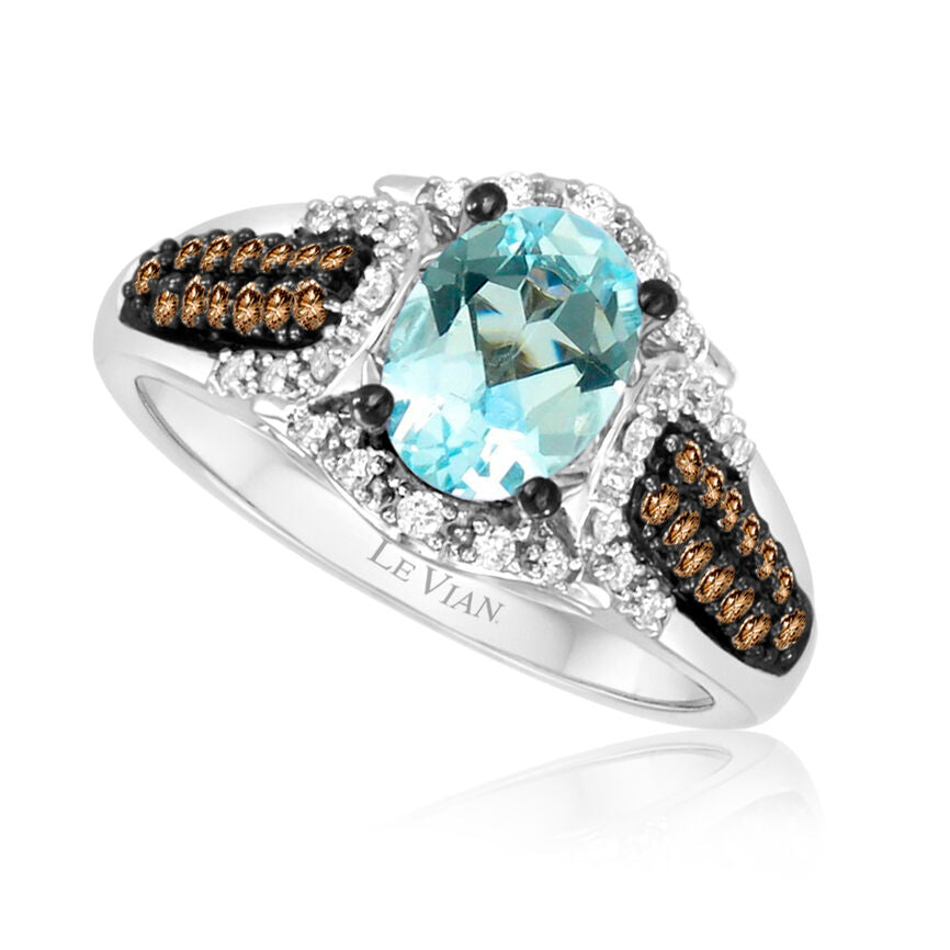 1 3/8 cts Blue Aquamarine and Diamond Ring in 14K White Gold by Le Vian - BirthStone.com