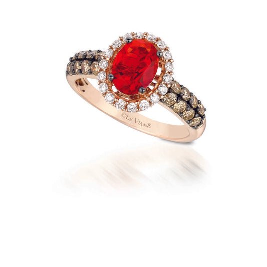 1 3/8 cts Red Fire Opals and Diamond Ring in 14K Rose Gold by Le Vian - BirthStone.com