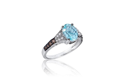 1 3/4 cts Blue Aquamarine and Diamond Ring in 14K White Gold by Le Vian - BirthStone.com