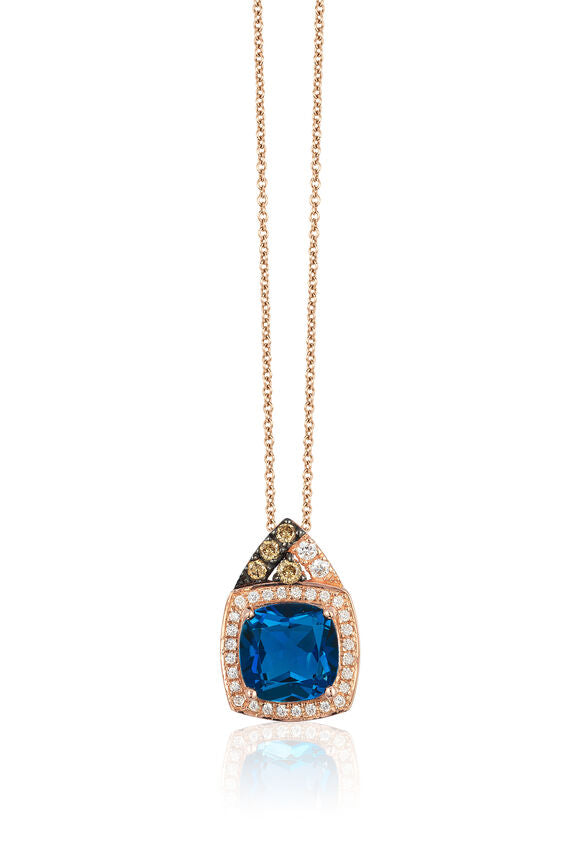 LeVian Necklace London Blue Topaz and Diamond in 14K Rose Gold - BirthStone.com