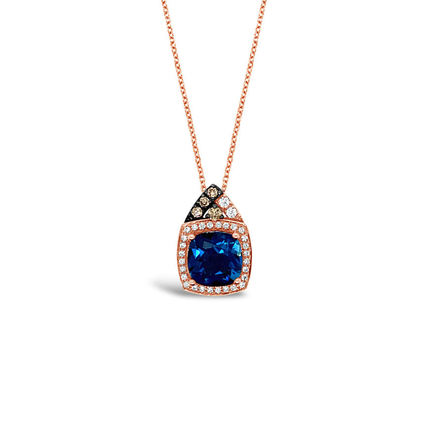 LeVian Necklace London Blue Topaz and Diamond in 14K Rose Gold - BirthStone.com