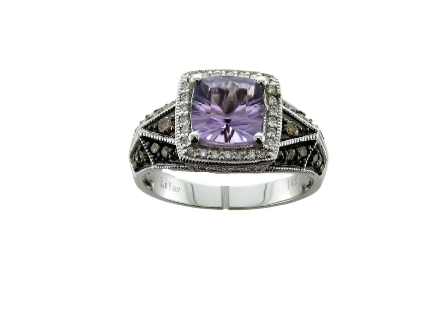 Le Vian Grand Sample Sale Ring featuring Grape Amethyst Chocolate Diamonds, Vanilla Diamonds set in 14K Vanilla Gold - BirthStone.com