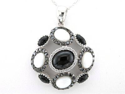 8 7/8 cts Black Onyx Pendant Necklace in 14K White Gold by Carlo Viani - BirthStone.com