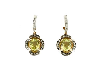 Le Vian Grand Sample Sale Earrings featuring Lemon Quartz Chocolate Diamonds, Vanilla Diamonds set in 14K Honey Gold - BirthStone.com