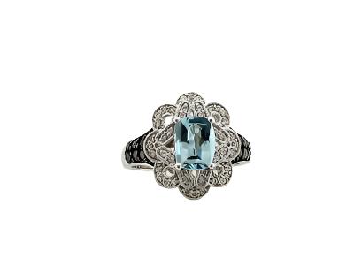 14K WHITE GOLD DIAMOND AQUAMARINE RING