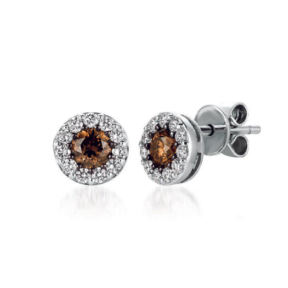 LeVian Diamond Earrings 1/2 cts Brown Stud in 14K White Gold - BirthStone.com