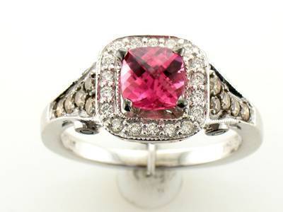 14K TWO TONE GOLD DIAMOND PINK TOURMALINE RING