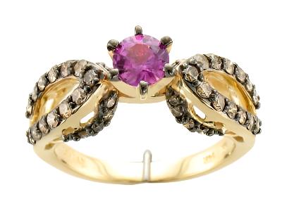 14K YELLOW GOLD DIAMOND PURPLE SAPPHIRE RING