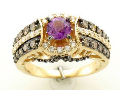 14K YELLOW GOLD DIAMOND PURPLE SAPPHIRE RING