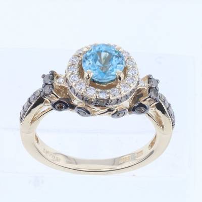 14K YELLOW GOLD DIAMOND BLUE ZIRCON RING