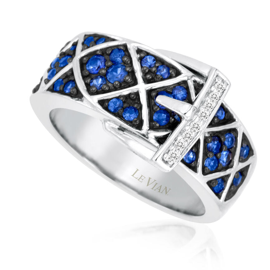 14K WHITE GOLD DIAMOND CEYLON SAPPHIRE RING