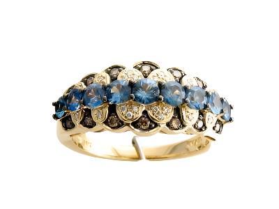 14K YELLOW GOLD DIAMOND CEYLON SAPPHIRE RING