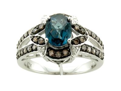 14K WHITE GOLD DIAMOND BLUE TOPAZ RING