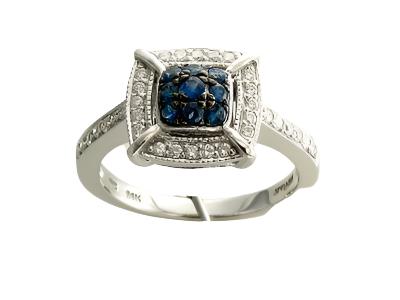 14K WHITE GOLD DIAMOND CEYLON SAPPHIRE RING