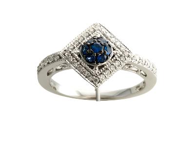 14K WHITE GOLD DIAMOND CEYLON SAPPHIRE RING