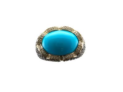 14K YELLOW GOLD DIAMOND TURQUOISE RING