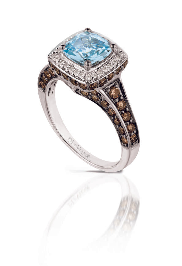 18K WHITE GOLD DIAMOND AQUAMARINE RING