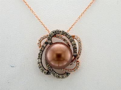 2/3 cts Brown Pearl Pendant Necklace in 14K Rose Gold by Le Vian
