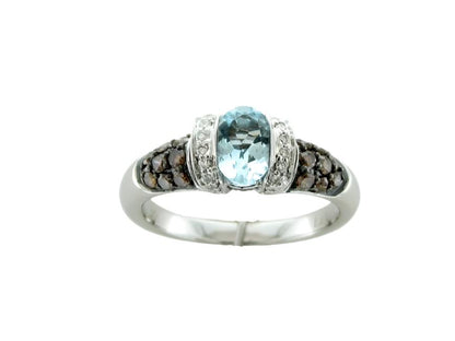 14K WHITE GOLD DIAMOND AQUAMARINE RING