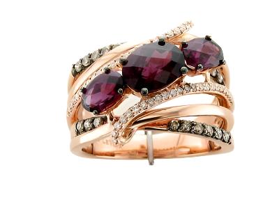 14K STRAWBERRY GOLD DIAMOND RHODOLITE RING