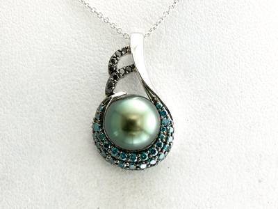 1/2 cts Black Pearl Pendant Necklace in 14K White Gold by Le Vian - BirthStone.com